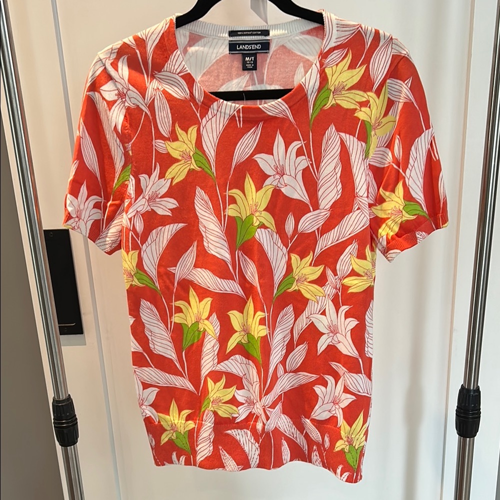 Lands' End Pink and Orange Graphic Short Sleeve Tee